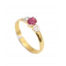Ring Gold Yellow Red Ruby Diamonds 18kt INDIA Size 12 Gemstone Women's Handmade A754